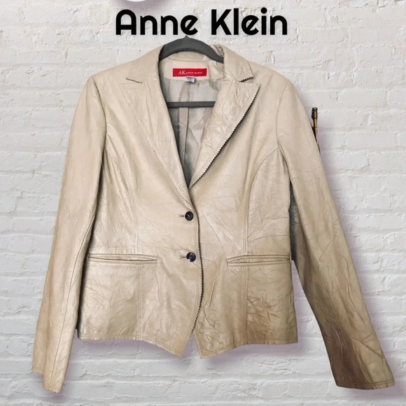 Annie Klein Crinkle Texture Leather Jacket M - Picture 1 of 13
